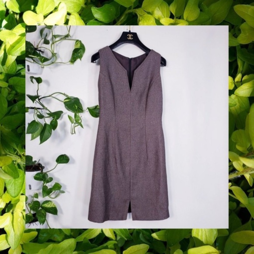 Brown Wool‎ Mini Dress Womens SMALL Sheath Split Neck Career Office